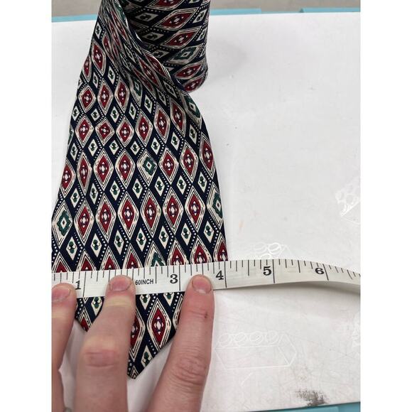 Vintage Christian Dior Red & Blue Oval Geometric Shape Print 100% Silk Neck Tie - Picture 2 of 4